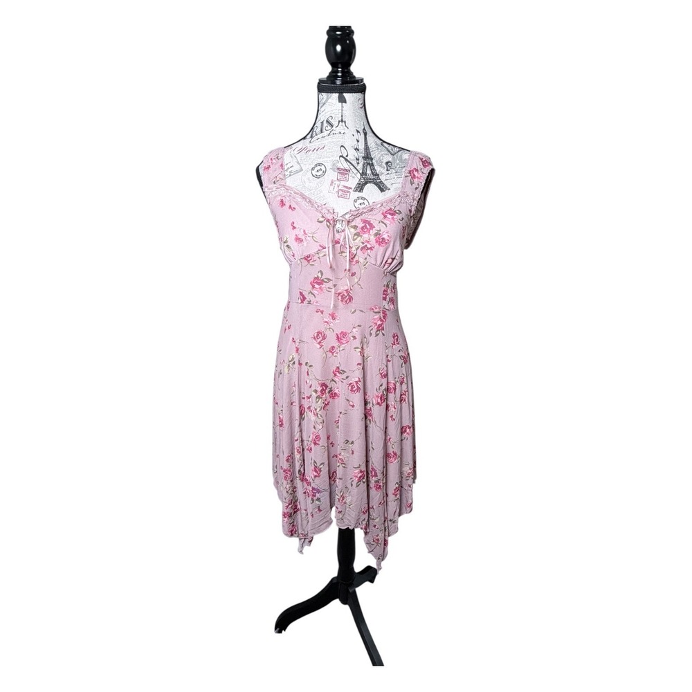 Kirious Floral Handkerchief Hem Dress Women Medium Pink Mesh Lace Trim
